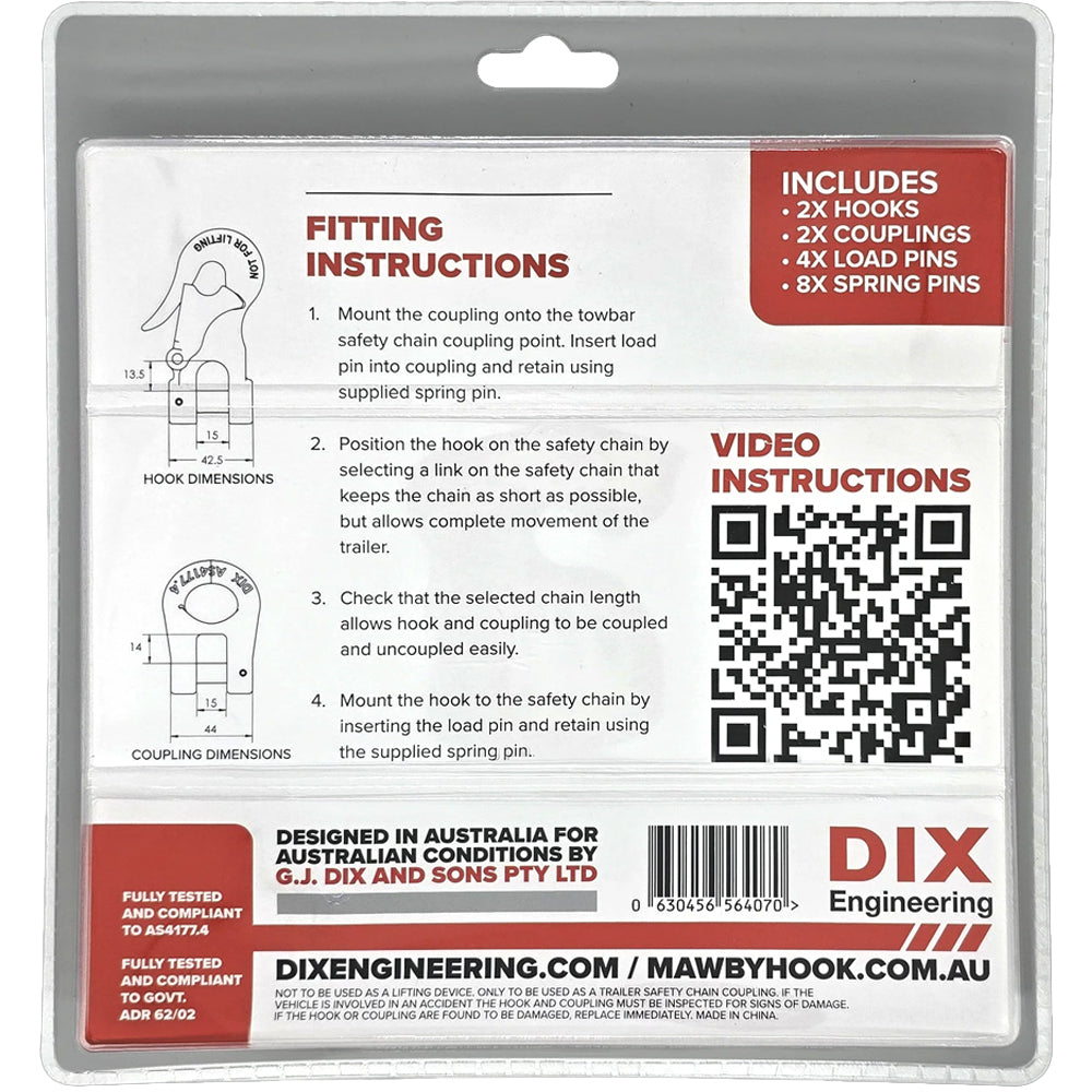 13mm Mawby Hook Trailer Safety Chain Coupling Pack of 2
