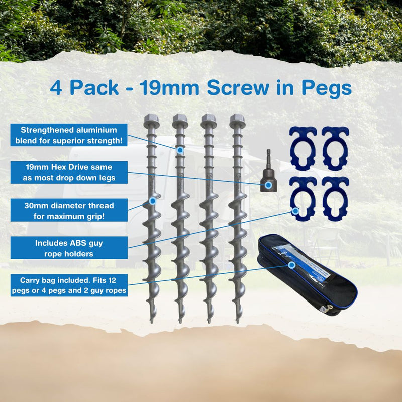 Alloy Screw in Tent Pegs (Pack of 4) with 19mm Driver
