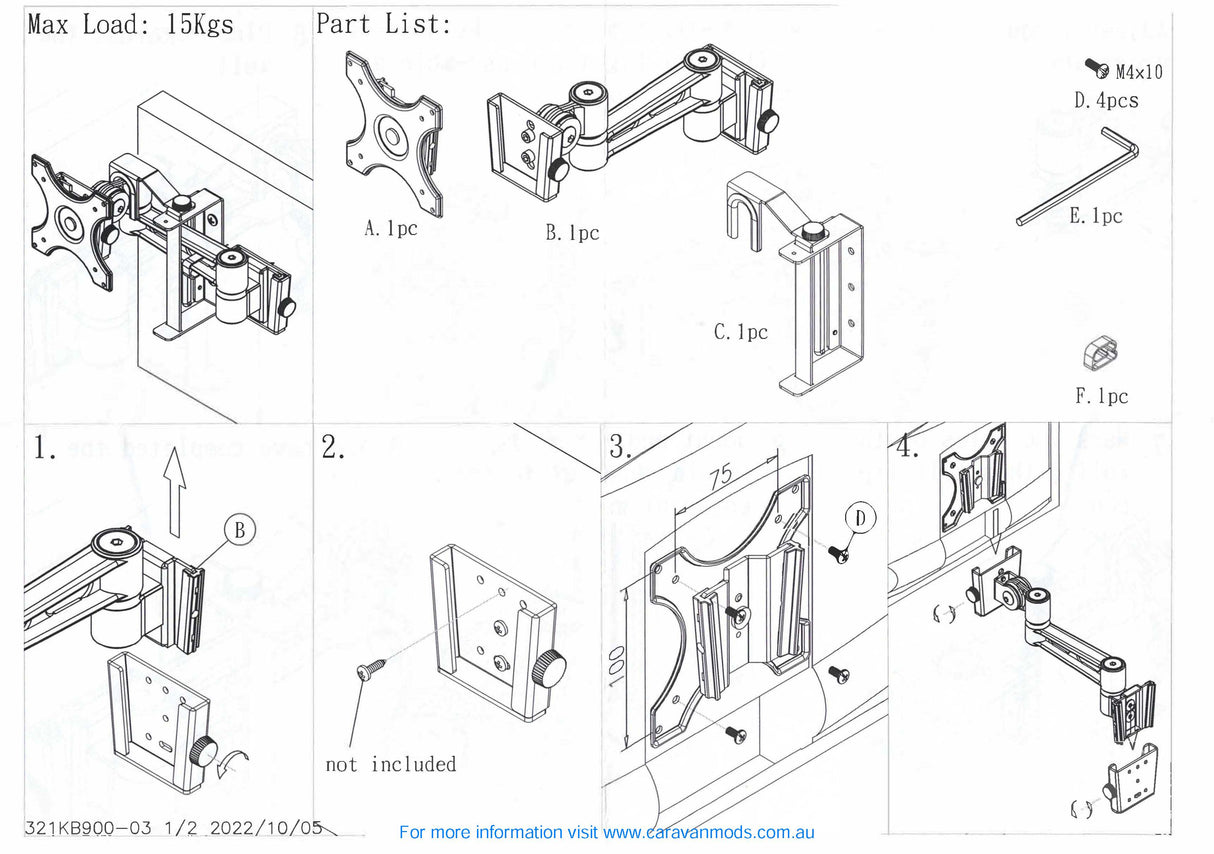 Sphere S2 Black Single Arm TV Bracket 321KB
