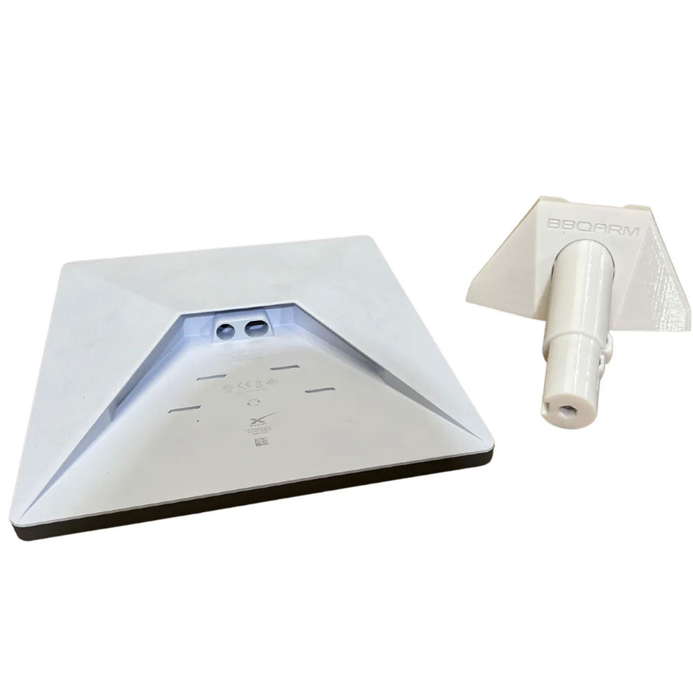 starlink dish and white plastic pole adapter