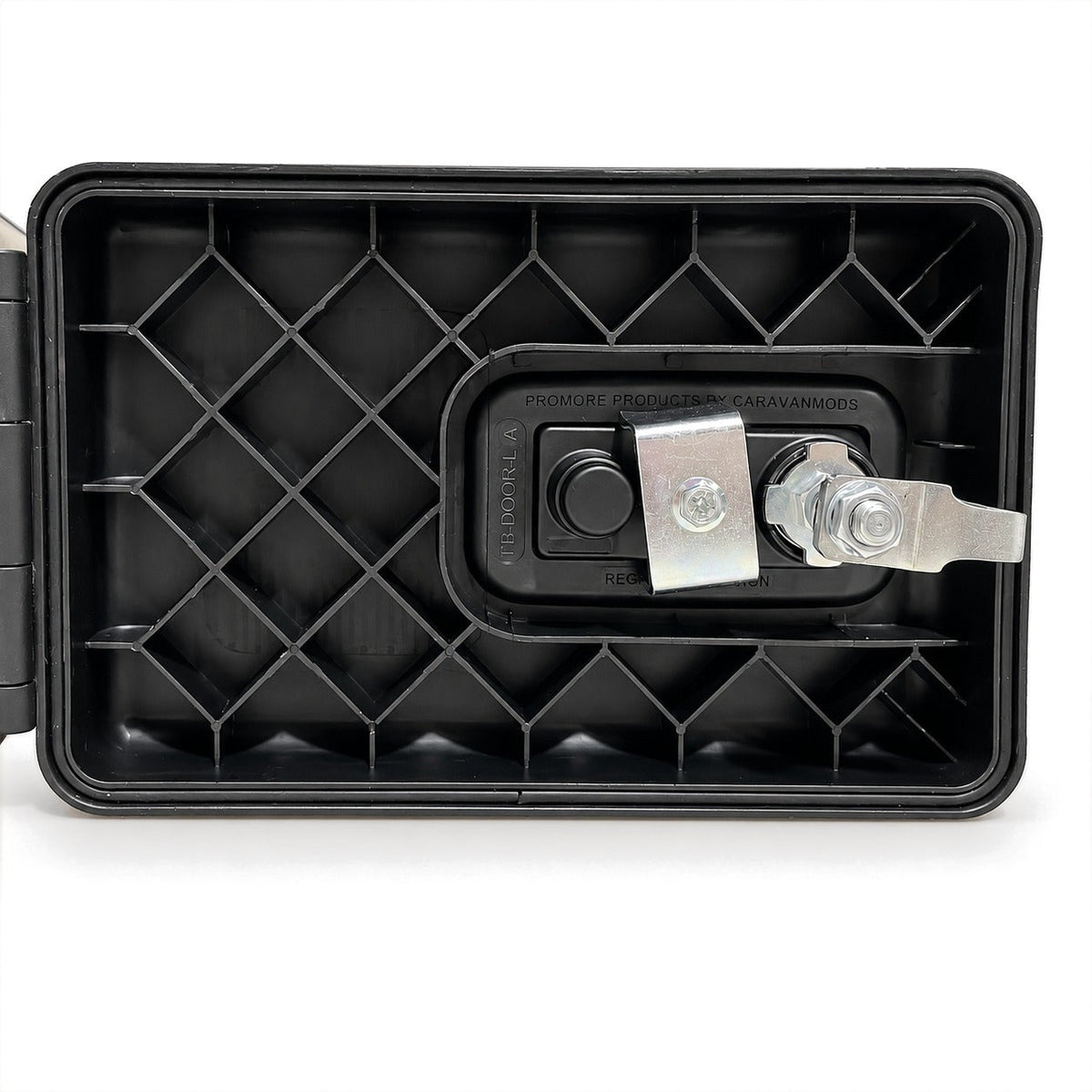 Key in the integrated door lock of the Promore Products Aluminium Caravan Pole Carrier