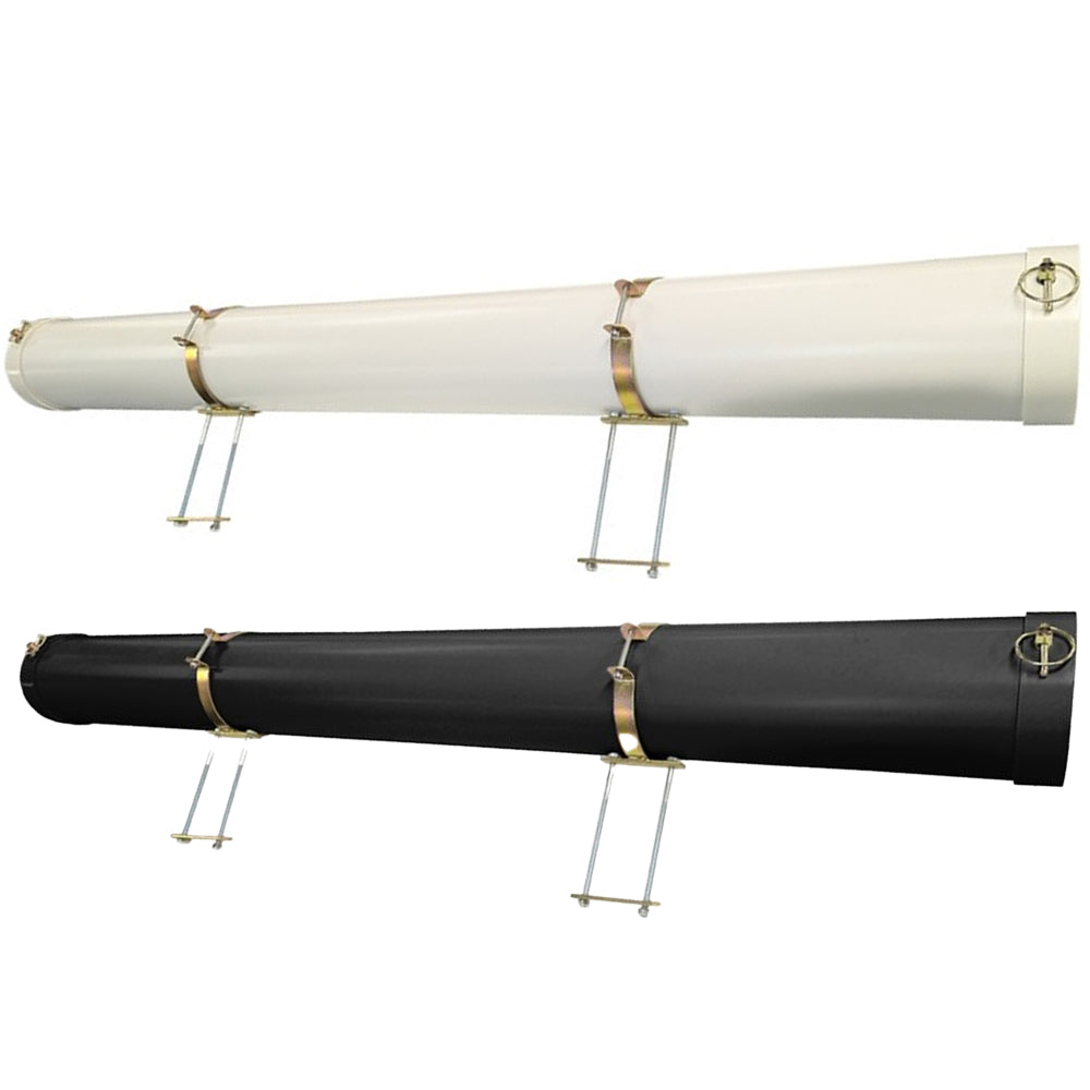 a white pole carrier and black pole carrier with a 150mm diameter.