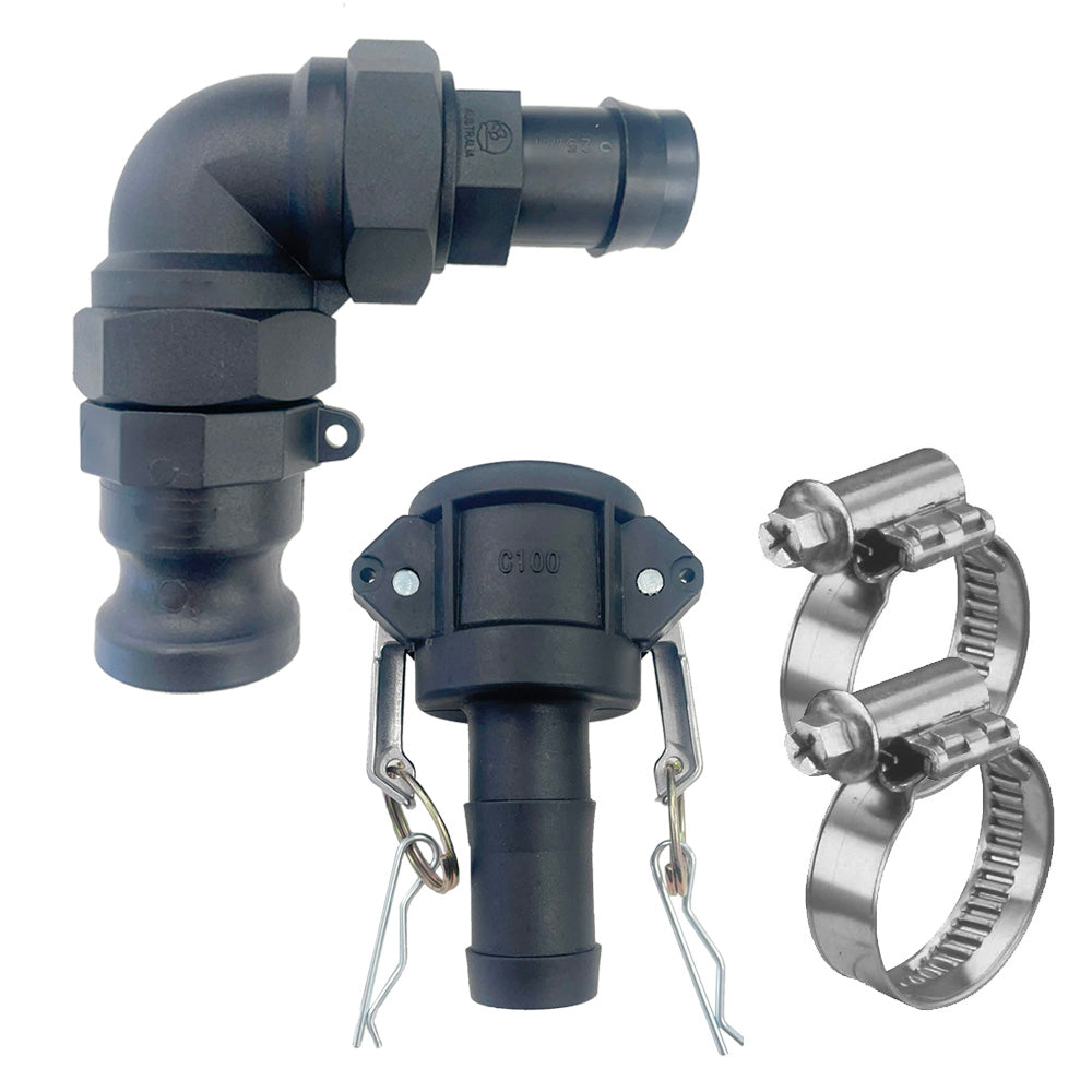 90 Degree Caravan Sullage Hose Camlock Kit - 25mm 1" BSP
