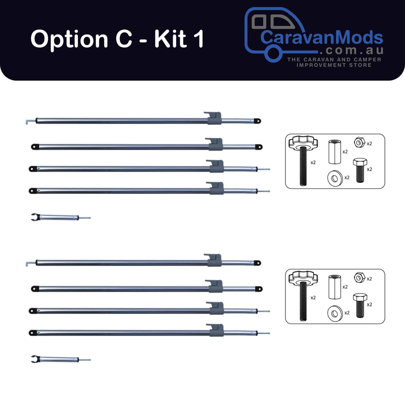 BLACK - Bed Fly Conversion Kit - Option C: Complete Pole Kit - Black - Bolts Mounting Both Ends