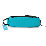 Blue drinking water hose storage bag with black mesh drawstring top, carry handle and Fresh Water tag