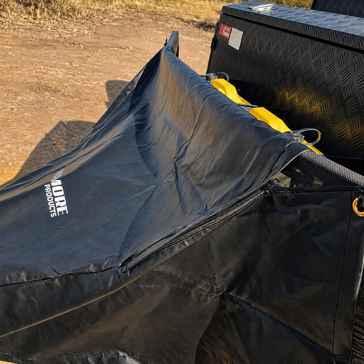 Side panel of the Promore Products stoneguard cover zipped closed up to the stoneguard