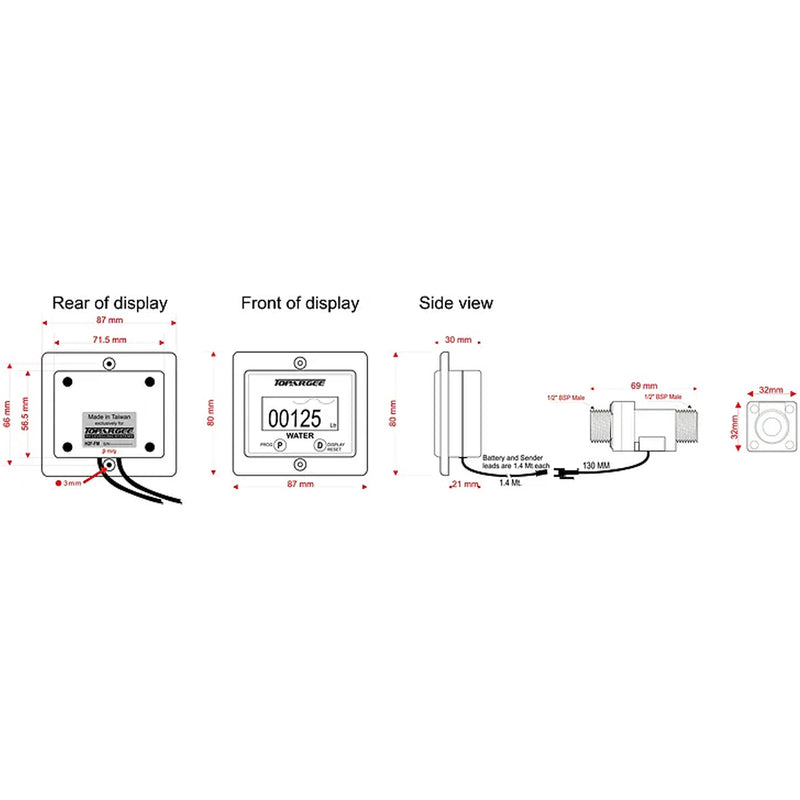 H2Flow Flush Mount Water Gauge with Flow Sensor