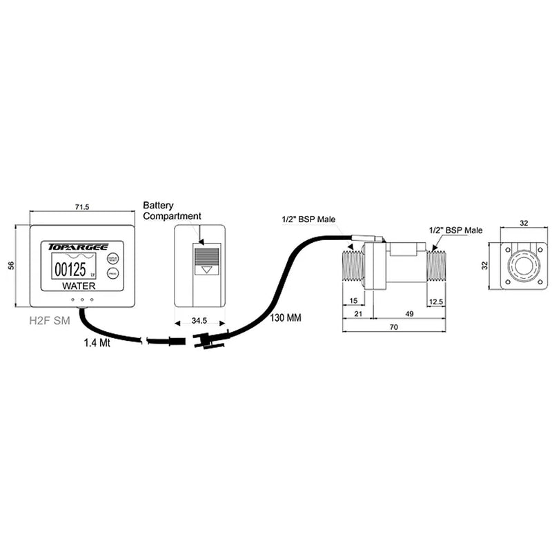 H2Flow Surface Mount Battery Powered Water Gauge and Flow Sensor