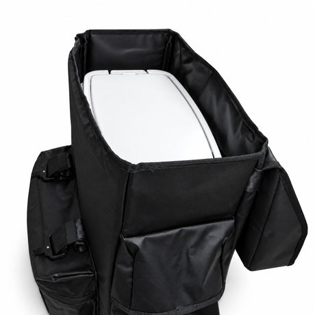 Promore Products Premium Spare Tyre Bag open with a 30L bin inside the main compartment