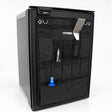 Angled view of the Promore Products Upright Fridge Organiser Large on an upright fridge door with utensils in the pockets
