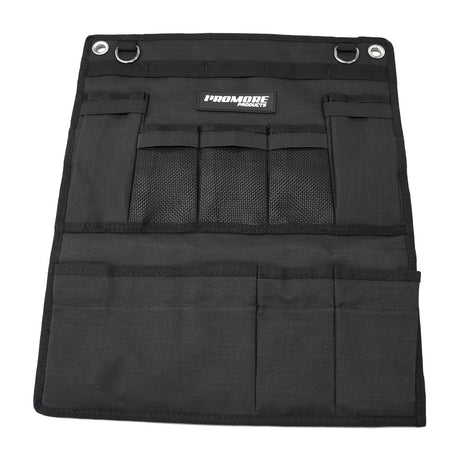 Promore Products Upright Fridge Organiser Small laid flat showing its 8 pockets and mesh top pockets