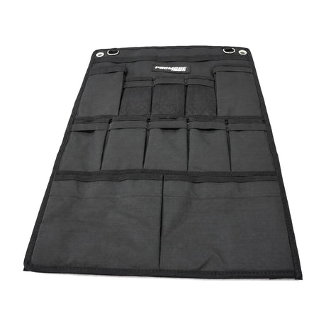 Close view of the pocket layout and mesh top pockets on the Promore Products Upright Fridge Organiser