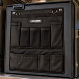 Promore Products Upright Fridge Organiser stuck to the door of a black upright fridge in a ute canopy